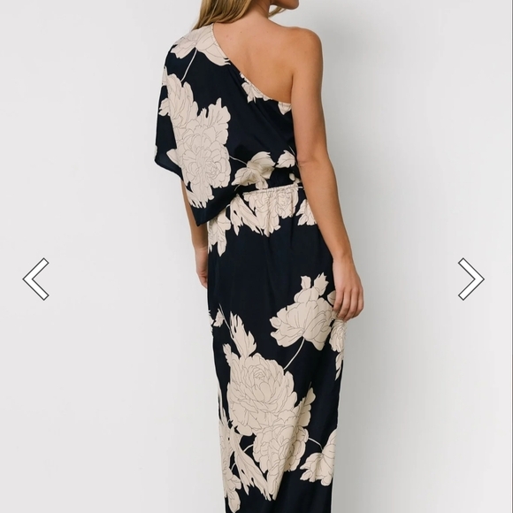 Baltic Born Halston Navy Cream Floral One Shoulder Maxi Dress SzLarge NWT - Picture 3 of 15
